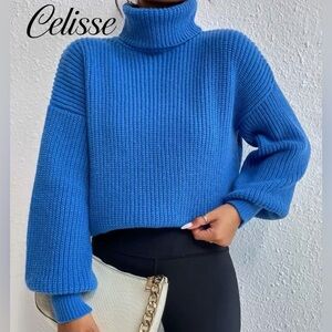 Women's Blue Turtleneck Sweater